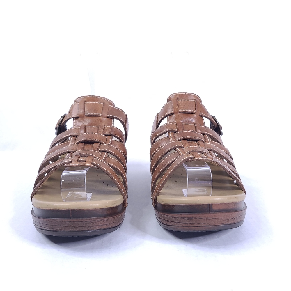 Dansko Brown Strappy Leather Adjustable Slip On Open Toe Platform Clog Sandal 37 - Picture 3 of 11